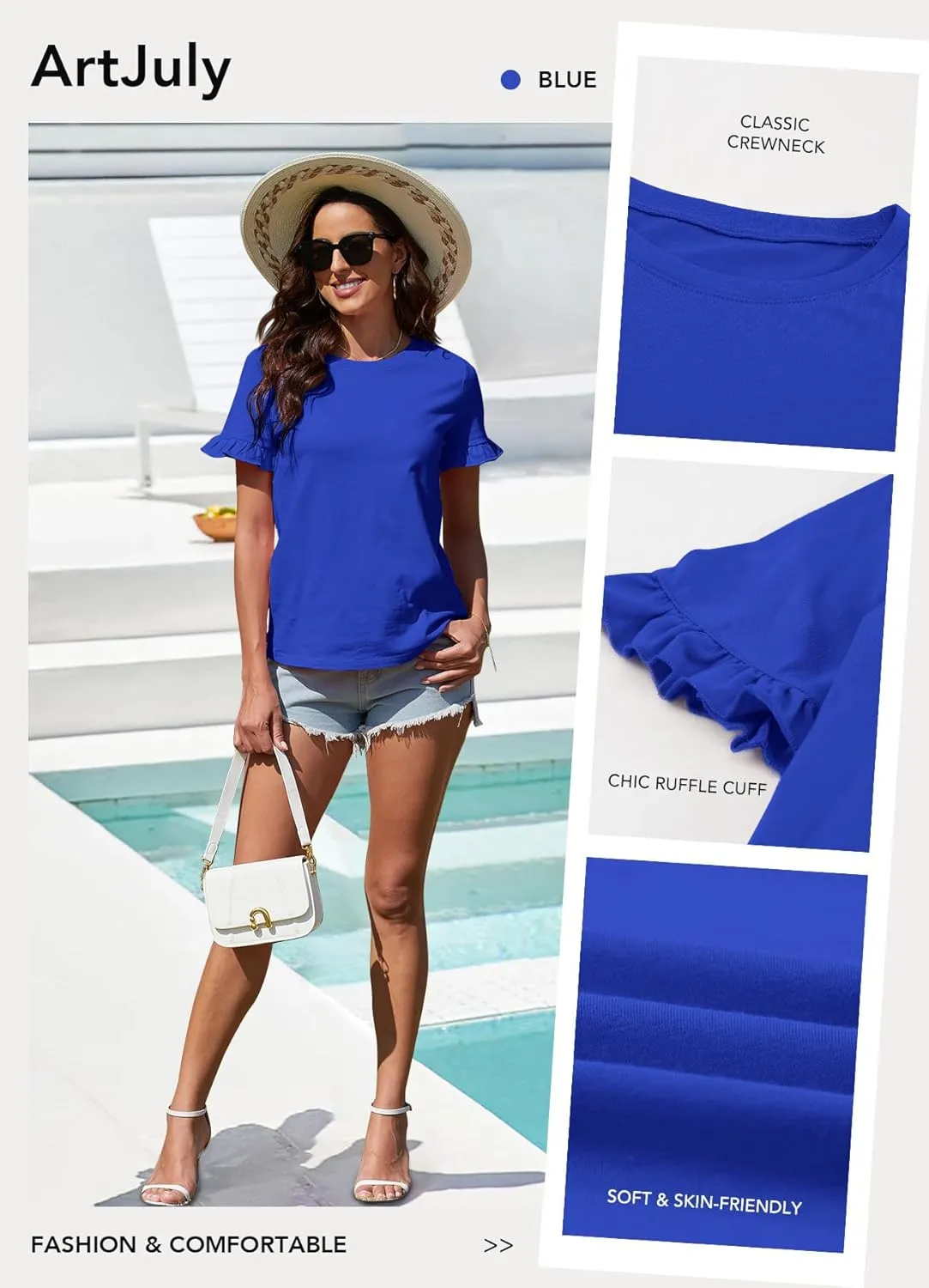 Women's Summer T-Shirts Cute Short Sleeve Tops Ruffle Basic Tees Shirts Casual Blouses