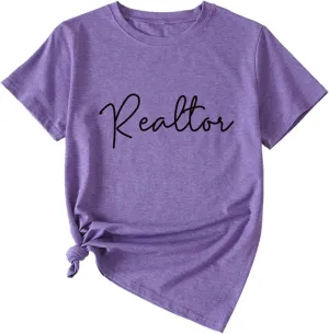 Womens Summer Tops Realtor Letter Graphic Tshirts Going Out Short Sleeve Tees Business Casual Outfits Blouses