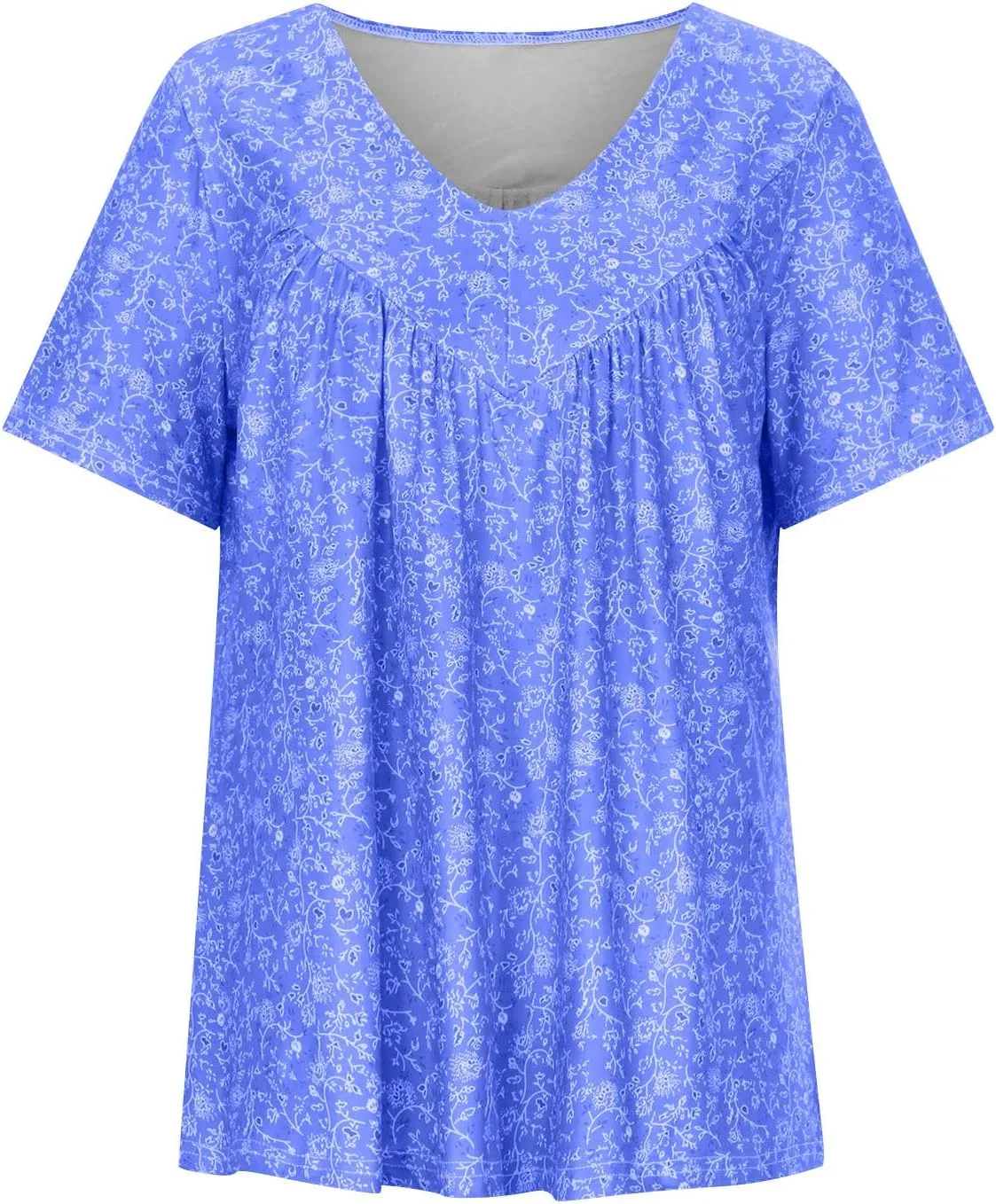Womens Summer Tops Short Sleeve Floral Shirts Casual Boho V Neck Tshirts Hide Belly Fat Vacation Tunic Dressy Blouses