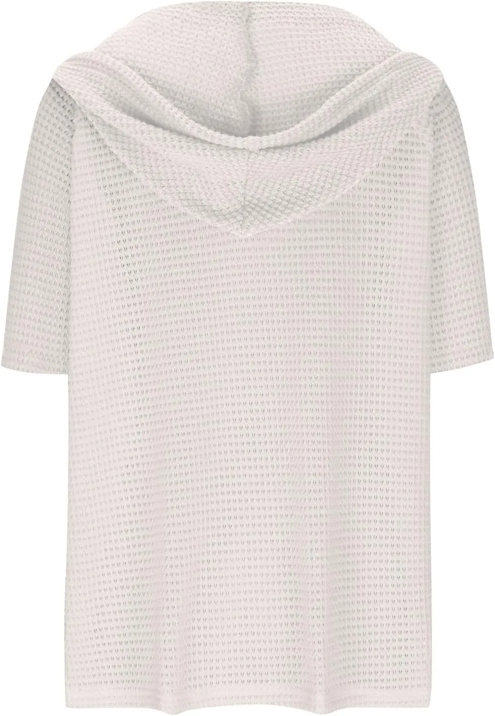 Womens Summer Waffle Knit Short Sleeve Tops Lightweight Drawstring Hoodies Button V Neck Casual Blouse Hooded Shirts