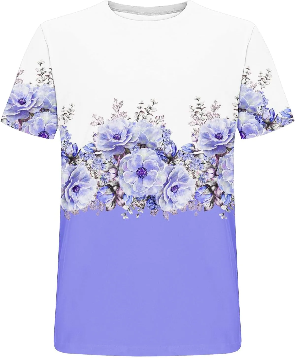 Womens Tops Short Sleeve Loose Fit Floral Print Crewneck Pullover Blouse Causal Graphic Tee Shirts Trendy Clothes