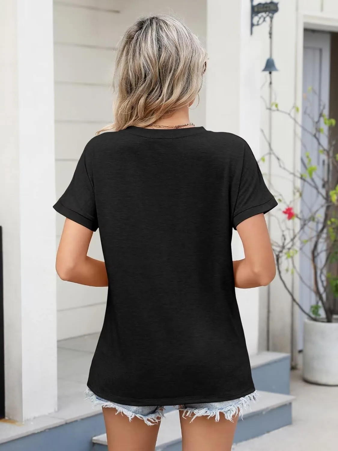 Womens V Neck Short Sleeve T Shirts Summer Basic Batwing Sleeve Tops Loose Fit Tees 2025