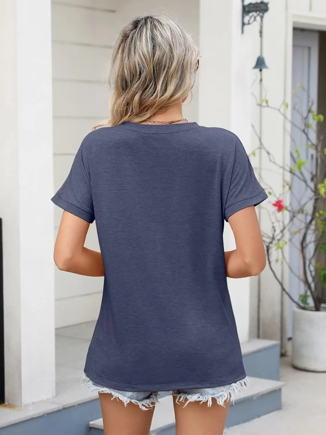 Womens V Neck Short Sleeve T Shirts Summer Basic Batwing Sleeve Tops Loose Fit Tees 2025