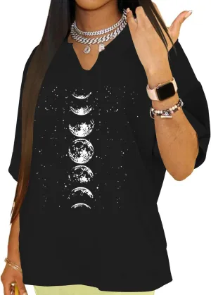 Womens V Neck Smile Face Graphic Tees Y2K Cute Happy Printed T Shirt Casual Family Match Tops