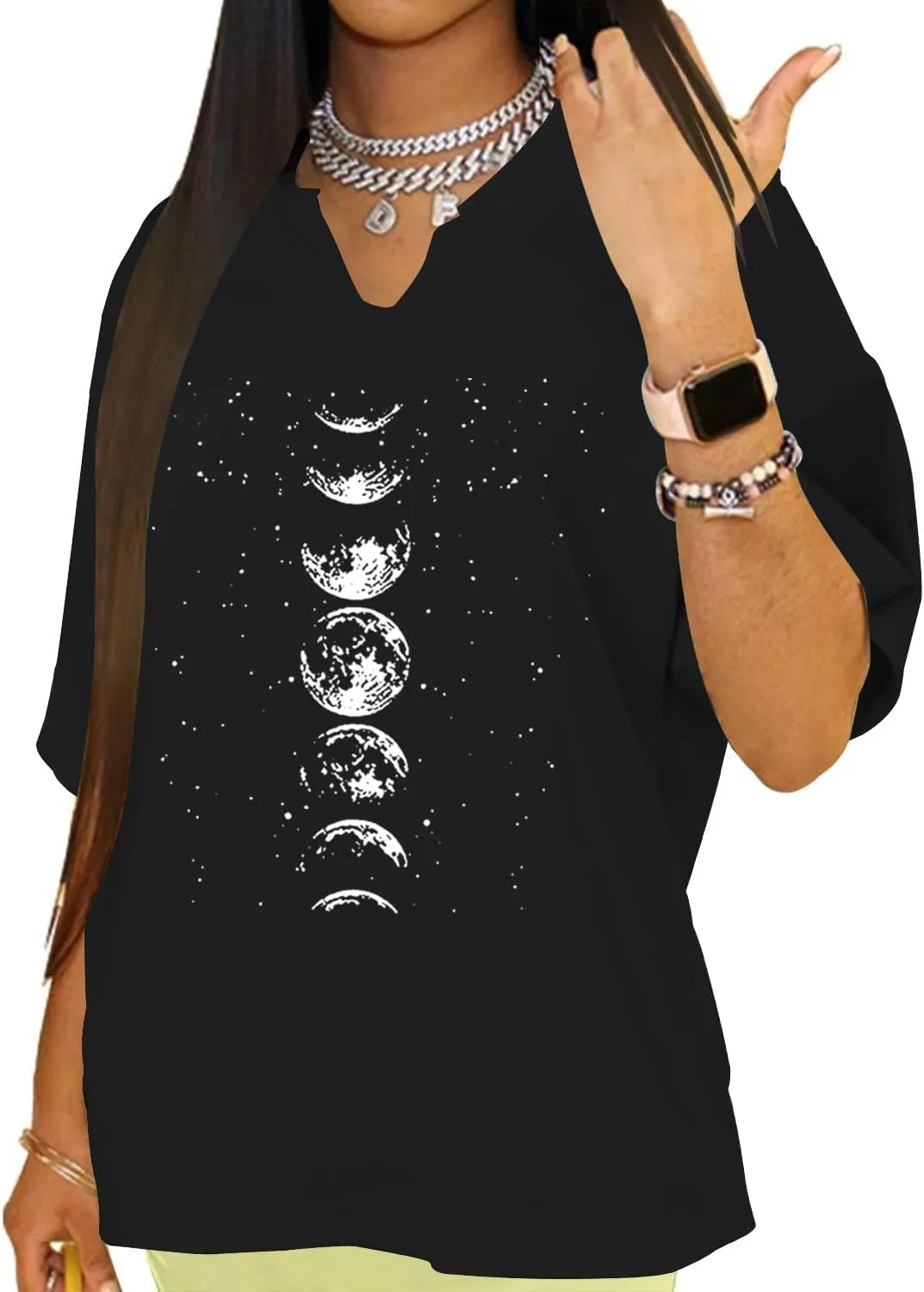 Womens V Neck Smile Face Graphic Tees Y2K Cute Happy Printed T Shirt Casual Family Match Tops