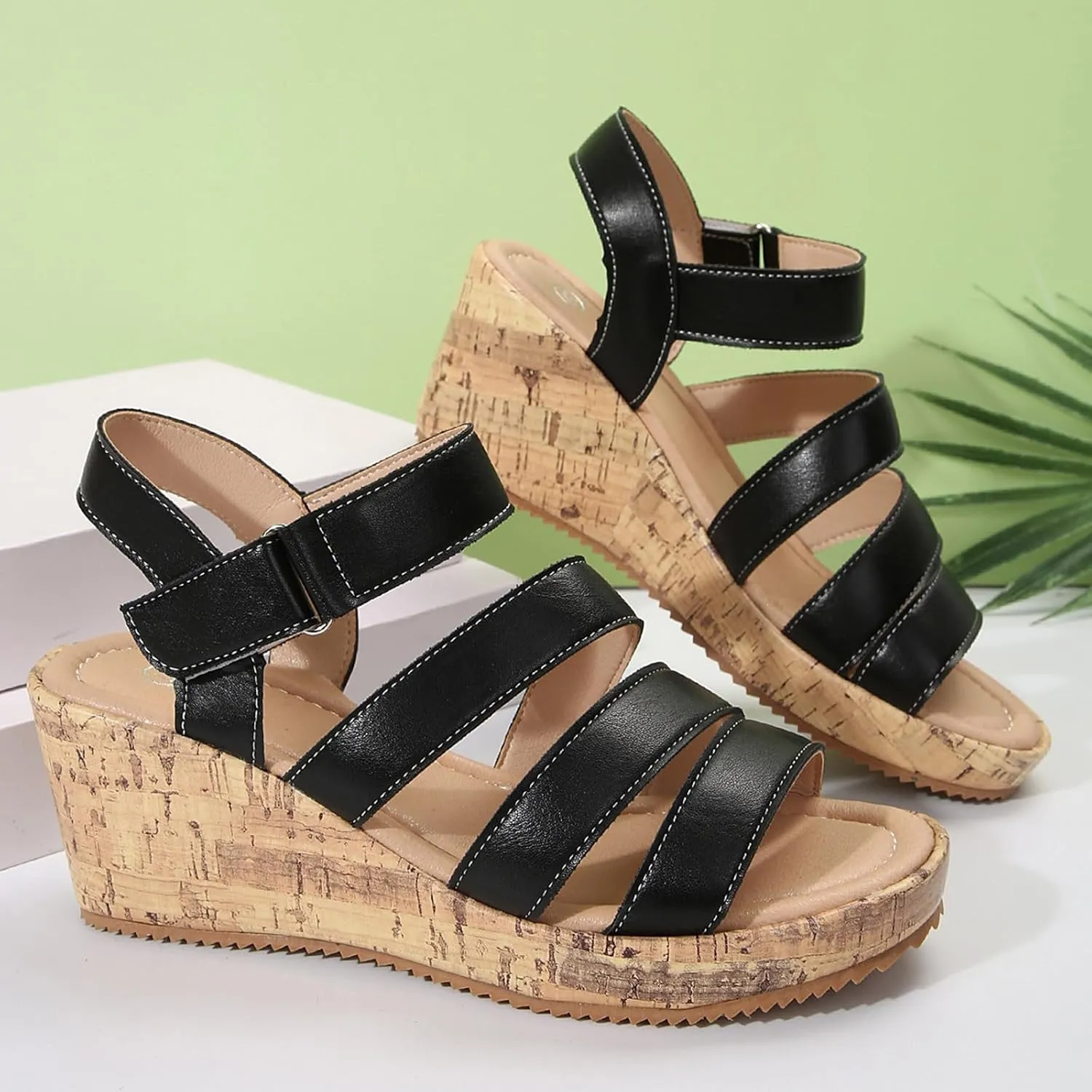 Womens Wedge Sandals Comfortable, High Wedge Heel Sandal, Open Toe Ankle Strap Summer Shoes, Breathable Wedges, Wide Width Hollow Out Dress Shoes