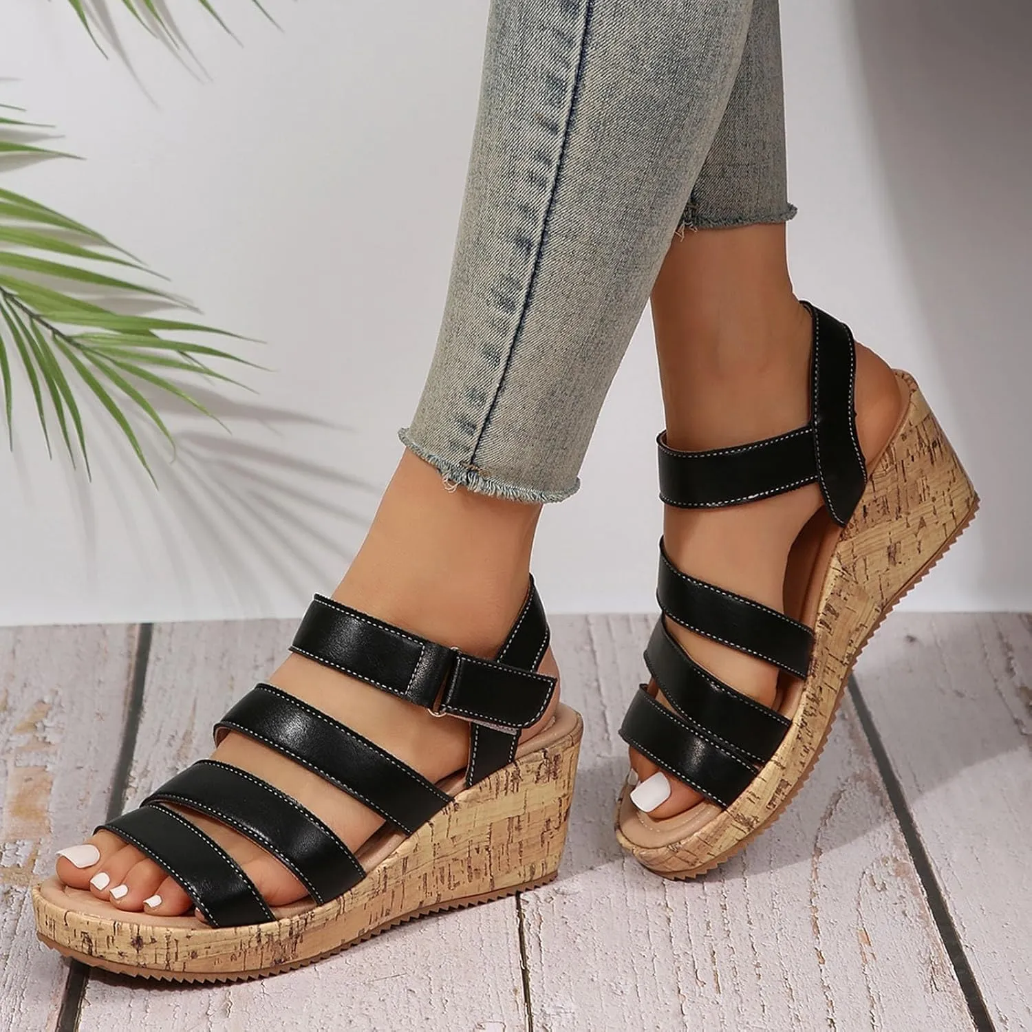 Womens Wedge Sandals Comfortable, High Wedge Heel Sandal, Open Toe Ankle Strap Summer Shoes, Breathable Wedges, Wide Width Hollow Out Dress Shoes