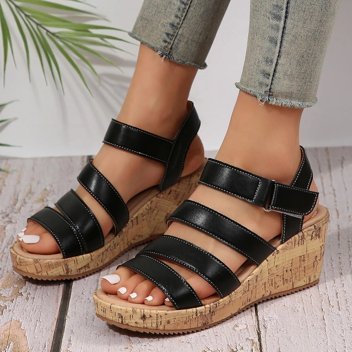 Womens Wedge Sandals Comfortable, High Wedge Heel Sandal, Open Toe Ankle Strap Summer Shoes, Breathable Wedges, Wide Width Hollow Out Dress Shoes