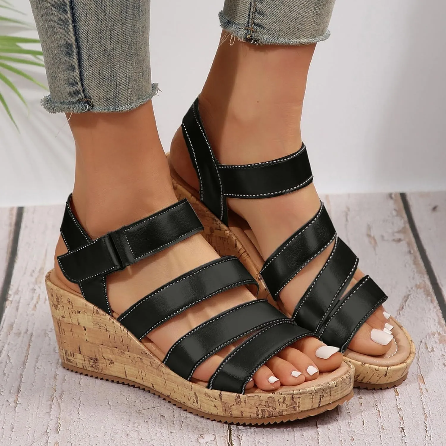 Womens Wedge Sandals Comfortable, High Wedge Heel Sandal, Open Toe Ankle Strap Summer Shoes, Breathable Wedges, Wide Width Hollow Out Dress Shoes