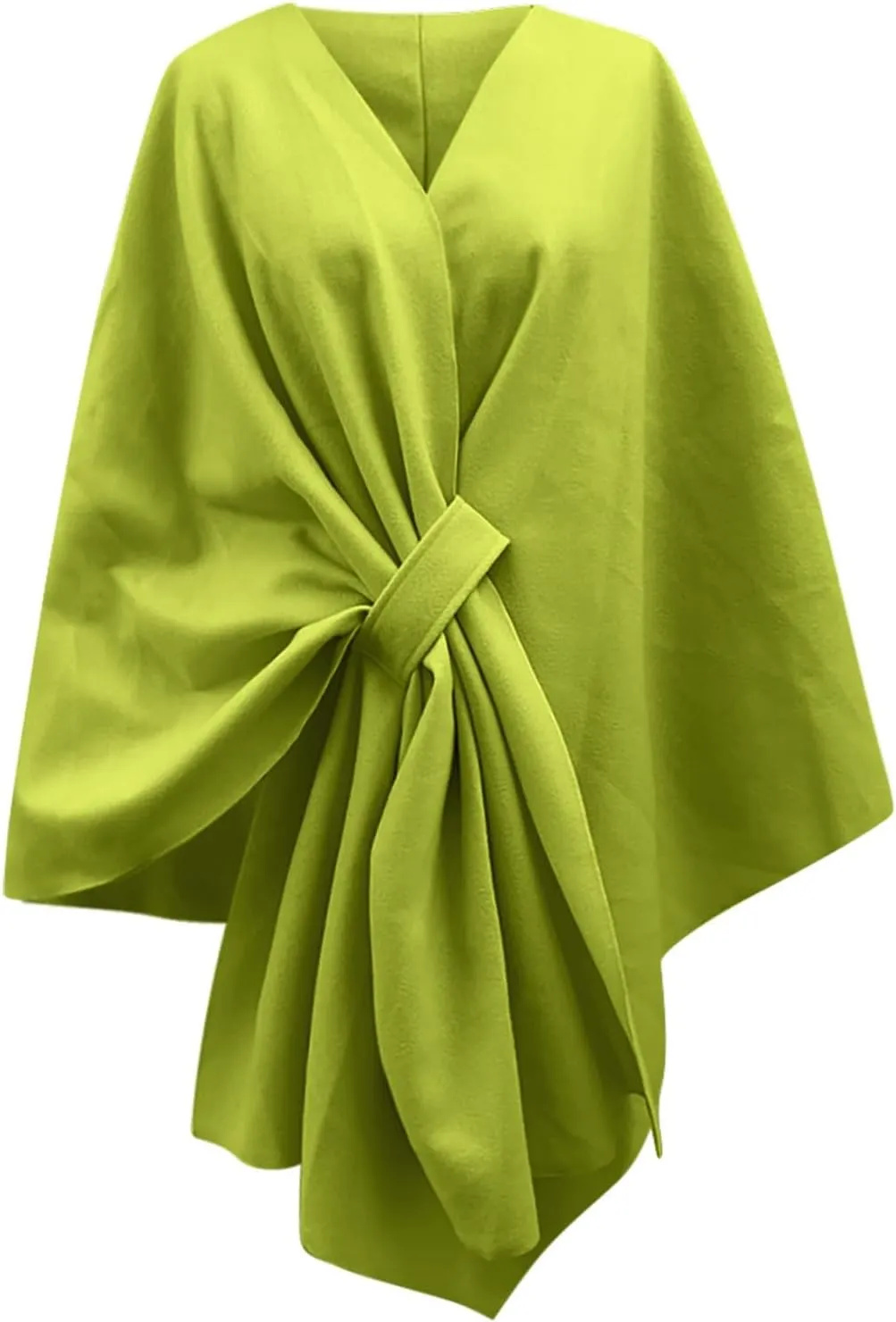 Womens Winter Loose Cape Jackets Solid Open Front Bow Knot Blanket Cloak Coat Fashion Casual Wool Poncho Copes