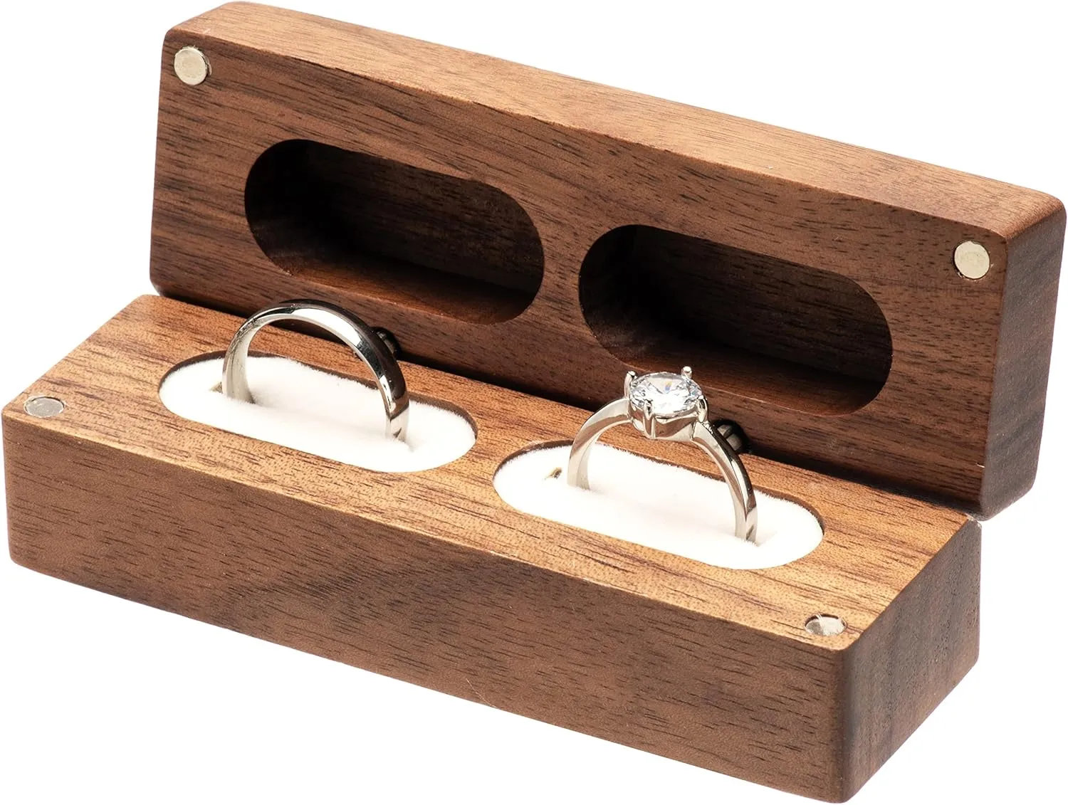 Wooden Double Ring Box for Wedding Ceremony Engagement, Ring Storage Holder Decorative Box for 2 Rings