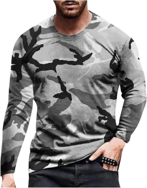 Work Out Athletic Tshirts for Man Fall Summer Long Sleeve Boat Neck 3D Digital Print Camo Tops Shirt Man 2025