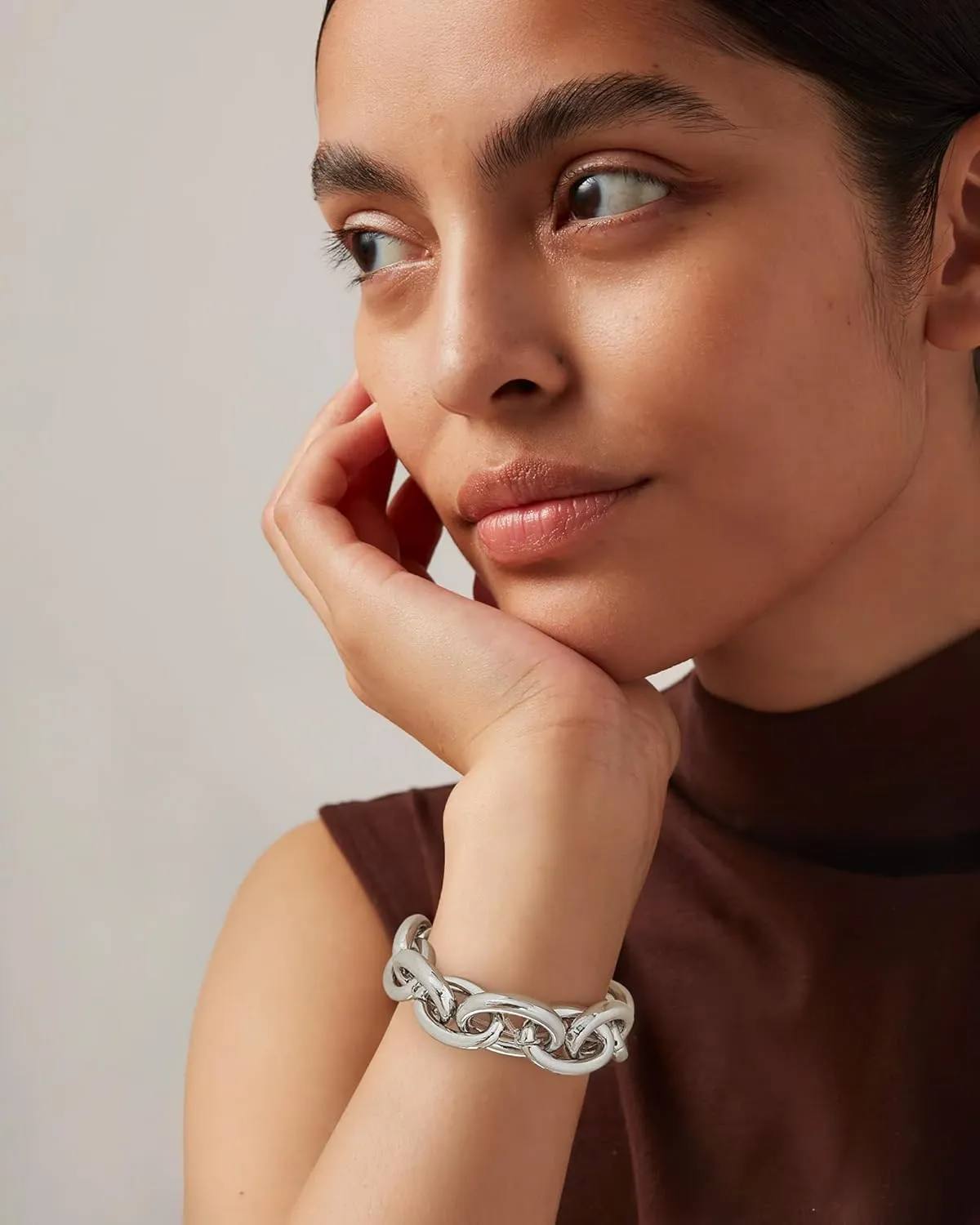 WOWORAMA Chunky Chain Bracelet for Women Adjustable Elastic Stretch Link Bracelets Thick Chunky Link Statement Bracelet Gold/Silver
