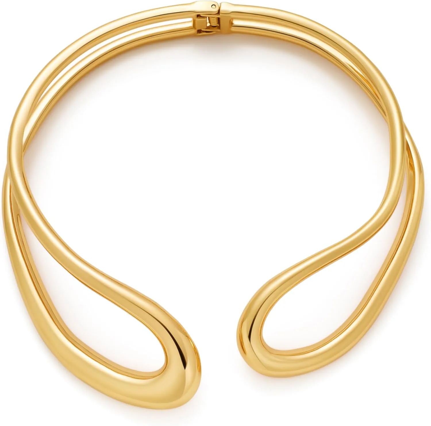 WOWORAMA Chunky Choker Collar Necklace for Women Double Layer Teardrop Collar Necklaces Heavy Bold Statement Choker Necklace Spring Metal Open Cuff Choker Necklace