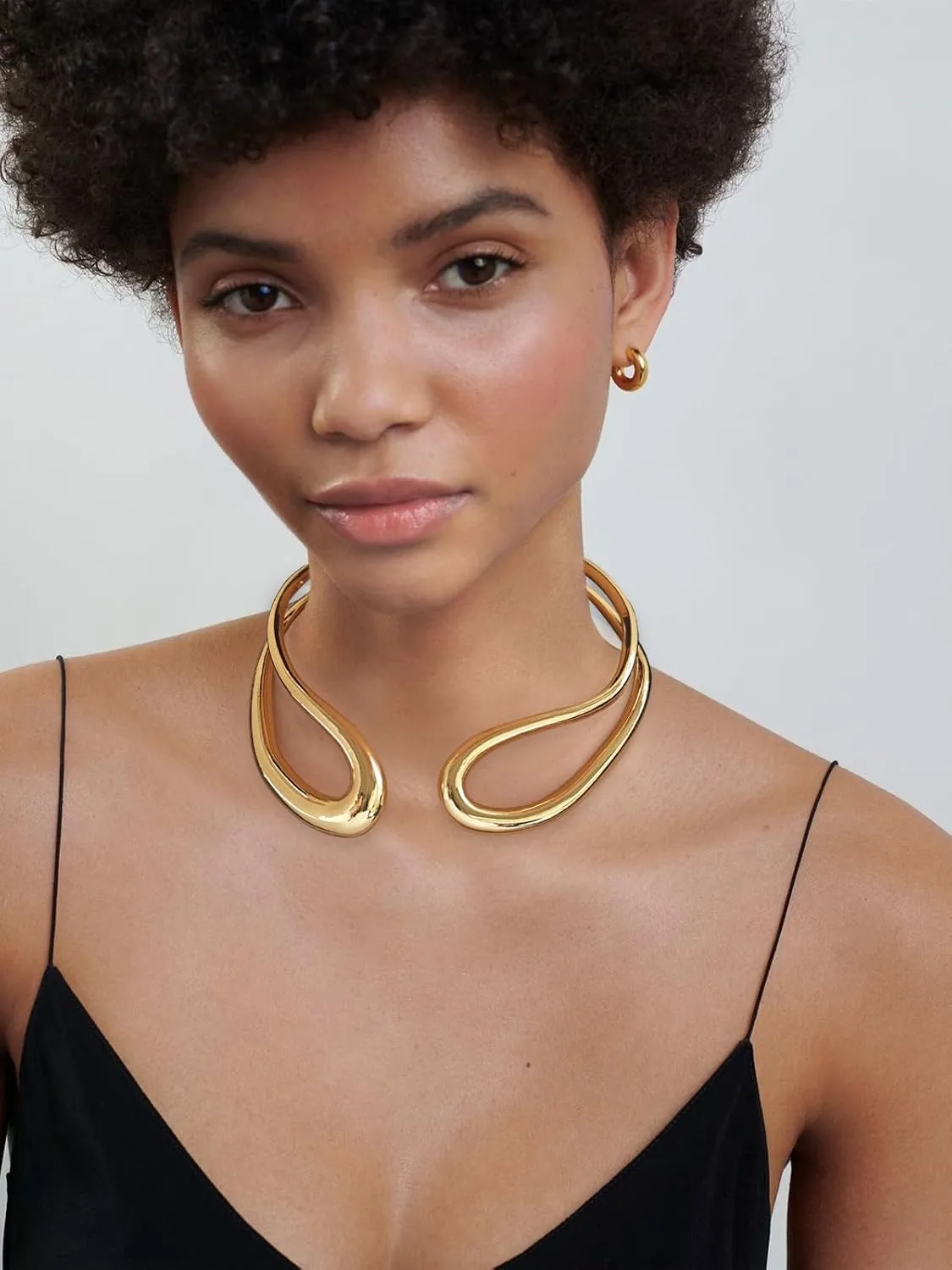 WOWORAMA Chunky Choker Collar Necklace for Women Double Layer Teardrop Collar Necklaces Heavy Bold Statement Choker Necklace Spring Metal Open Cuff Choker Necklace