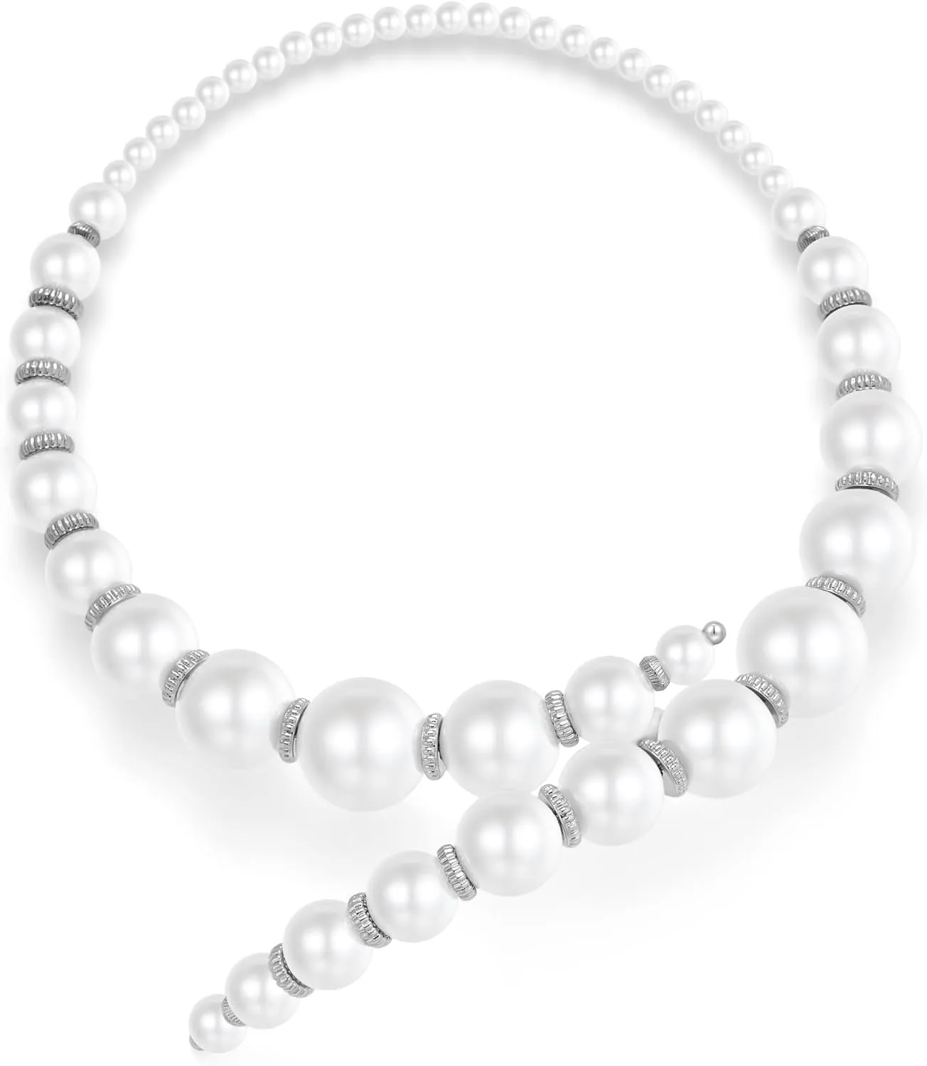 WOWORAMA White Pearl Choker Necklace for Women Round Imitation Pearl Collar Necklaces Adjustable Open Cuff Choker Necklace Chunky Pearl Statement Necklace for Women