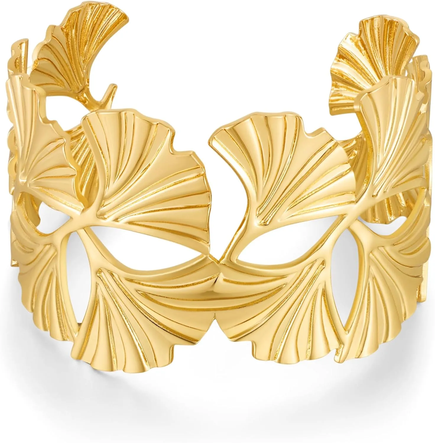 WOWORAMA Wide Chunky Cuff Bracelets for Women Gold Ginkgo Leaf Bracelet Boho Large Statement Bracelet Thick Chunky Gold Bangle Bracelets