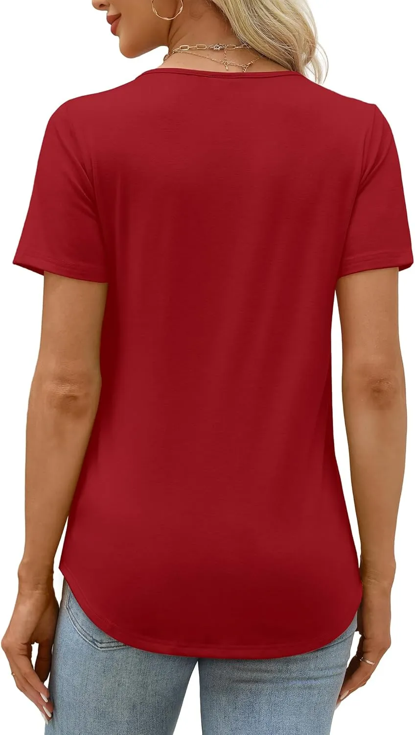 XIEERDUO Women's Pleated Tops Dressy Casual Short Sleeve T-Shirts Fashion Blouses Loose Curved Hem Long Tunic S-3XL