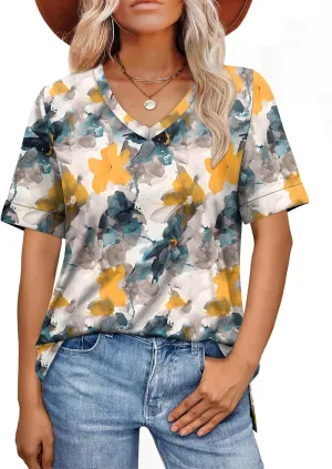 XIEERDUO Womens Summer Tops Short Sleeve Shirts Trendy V Neck T Shirts for Women Casual Tops