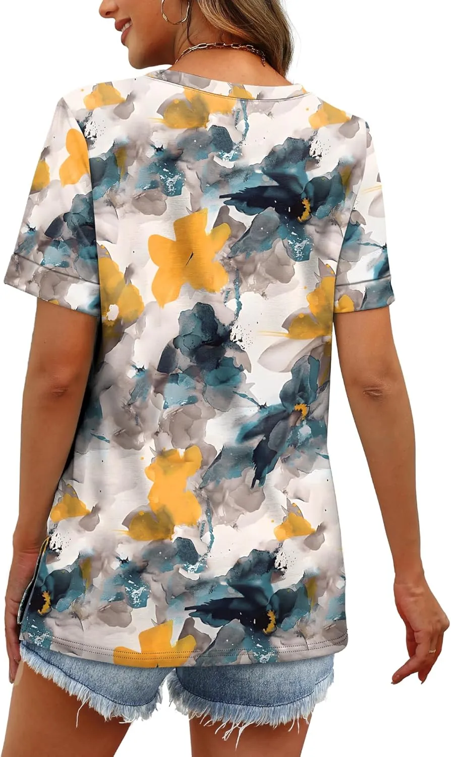 XIEERDUO Womens Summer Tops Short Sleeve Shirts Trendy V Neck T Shirts for Women Casual Tops