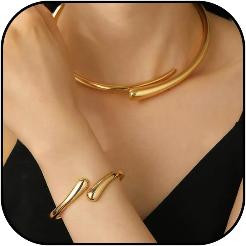 YANCHUN Chunky Gold Jewelry for Women Trendy Chunky Gold Earrings Necklaces Bracelet for Women Non Tarnish Cuff Bangles Bracelets 2025