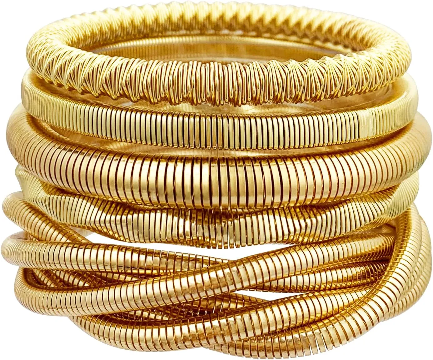 YBMYCM 5PCS Gold Bangles Bracelets for Women Chunky Stretch Bracelet Set Stainless Steel Chain Flexible Wide Wristband Bangle Stackable Layered Bracelets Gift Jewelry