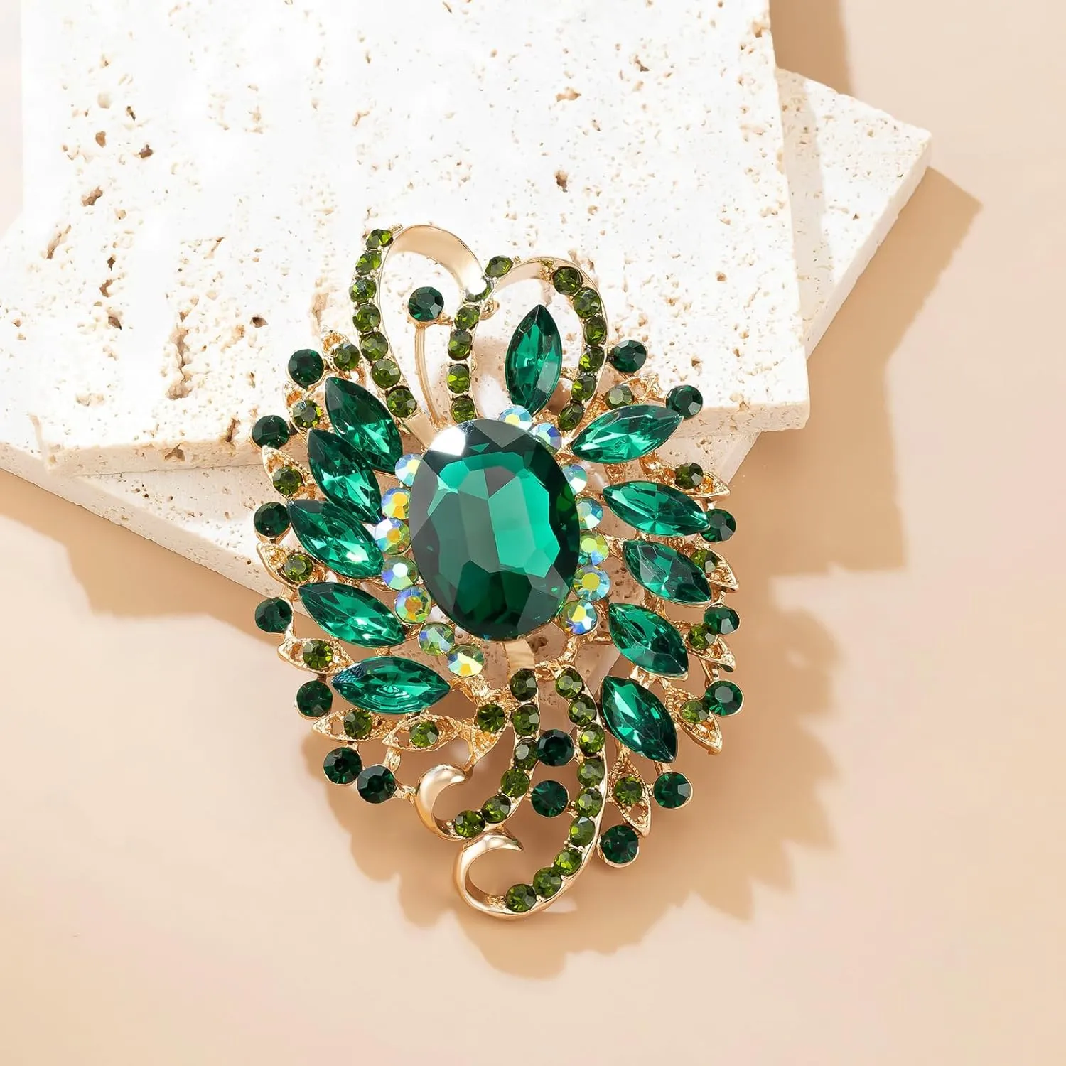 YOQUCOL Flower Shape Large Brooch Pin for Women Big Brooch with Crystal Fashion Floral Brooch for Dress Hat Decoration