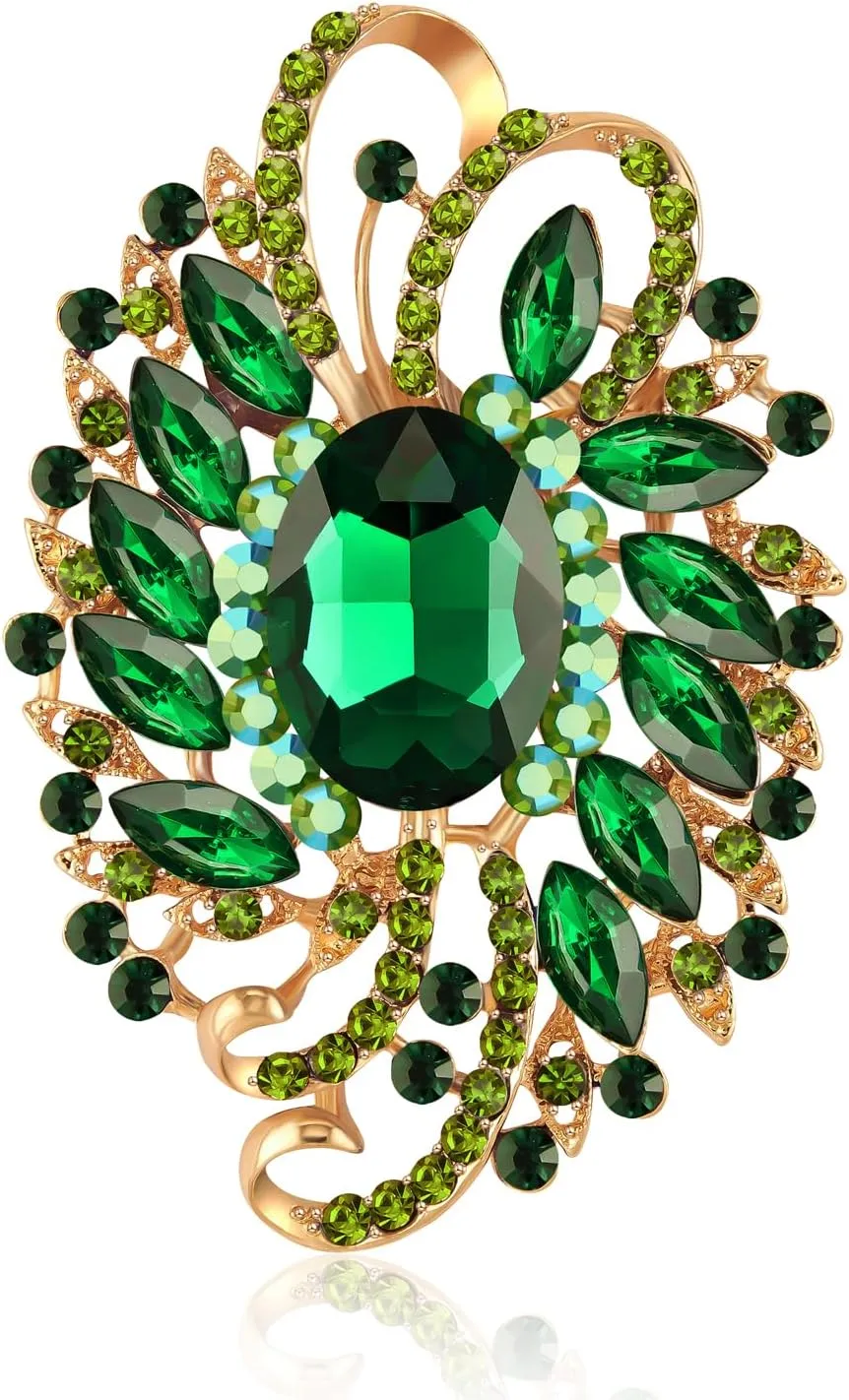 YOQUCOL Flower Shape Large Brooch Pin for Women Big Brooch with Crystal Fashion Floral Brooch for Dress Hat Decoration