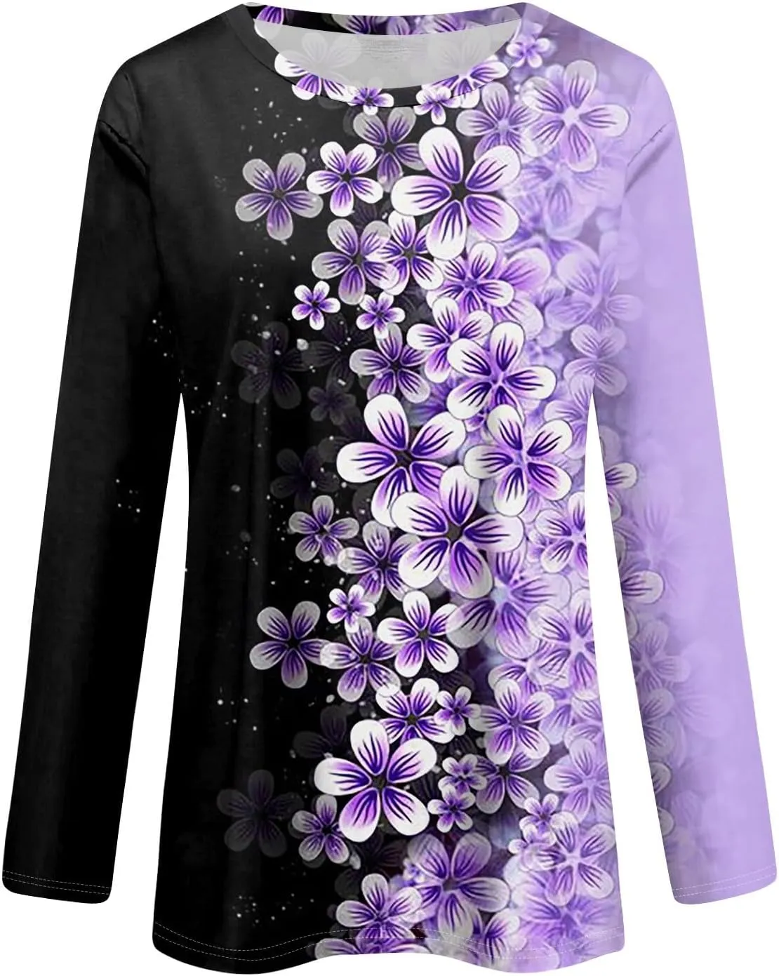 ZEFOTIM Women Long Sleeve Tops 2024 Fall Fitted Flowy Floral/Geometric Crewneck Blouses Loose Fit Cute Tunic Tshirts
