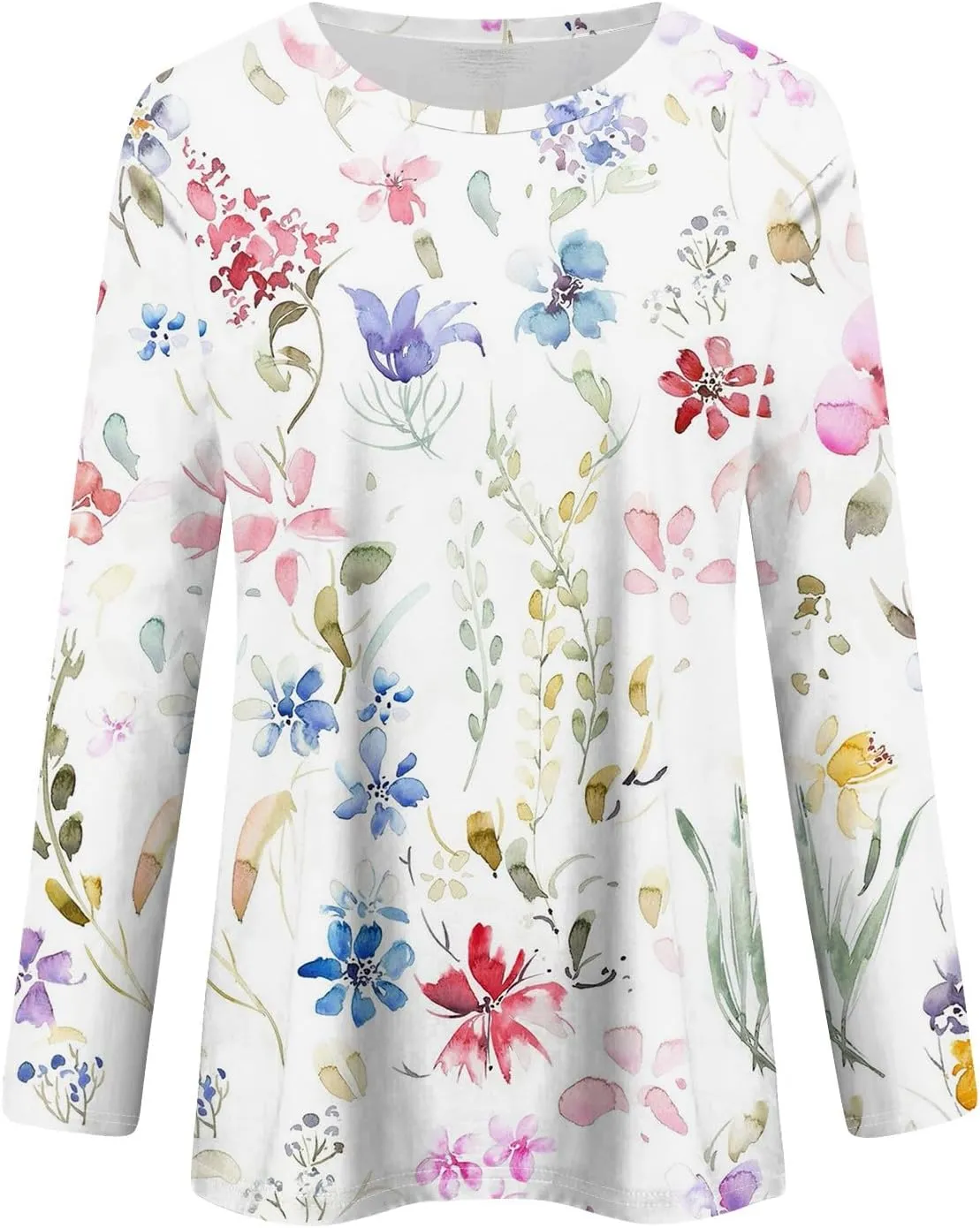 ZEFOTIM Women Long Sleeve Tops 2024 Fall Fitted Flowy Floral/Geometric Crewneck Blouses Loose Fit Cute Tunic Tshirts
