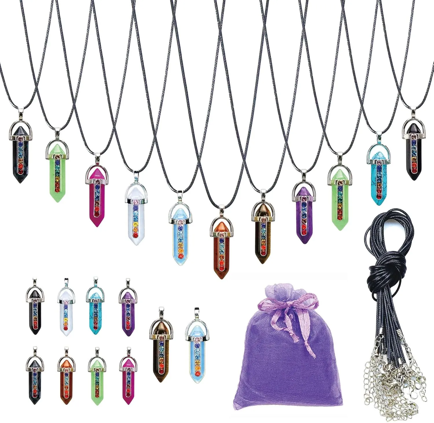 Zenkeeper Hexagonal Natural Crystal Pendant - Pointed Quartz Stone Drop/Heart Shape Healing Stone for DIY Necklace Jewelry Making