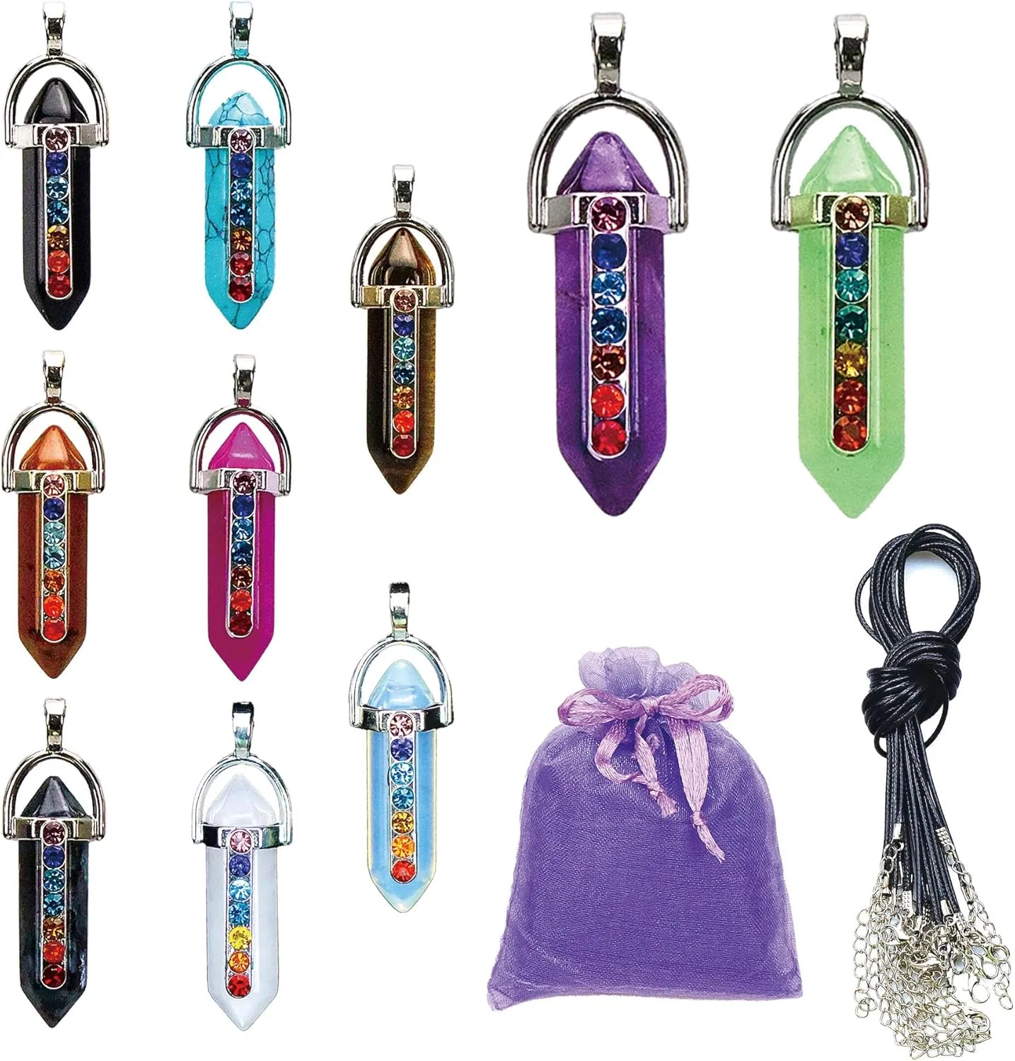 Zenkeeper Hexagonal Natural Crystal Pendant - Pointed Quartz Stone Drop/Heart Shape Healing Stone for DIY Necklace Jewelry Making