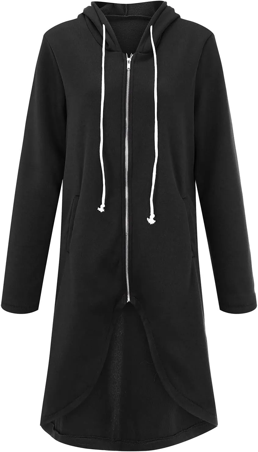 Zip Up Hoodie for Women Cute Trendy Drawstring Oversized Hooded Sweatshirts Long Sleeve Irregular Hem Jacket Coats