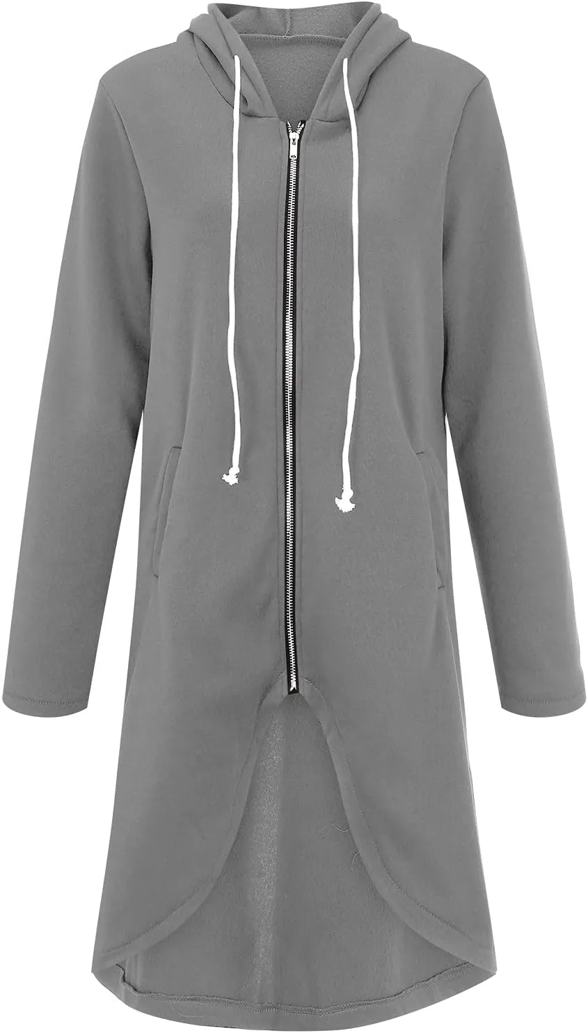 Zip Up Hoodie for Women Cute Trendy Drawstring Oversized Hooded Sweatshirts Long Sleeve Irregular Hem Jacket Coats