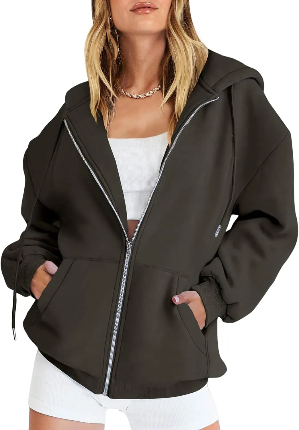 Zip Up Hoodie Women Oversized Long Sleeve Hooded Sweatshirt Jacket Casual Solid Color Hoodies 2024 Fall Outfits