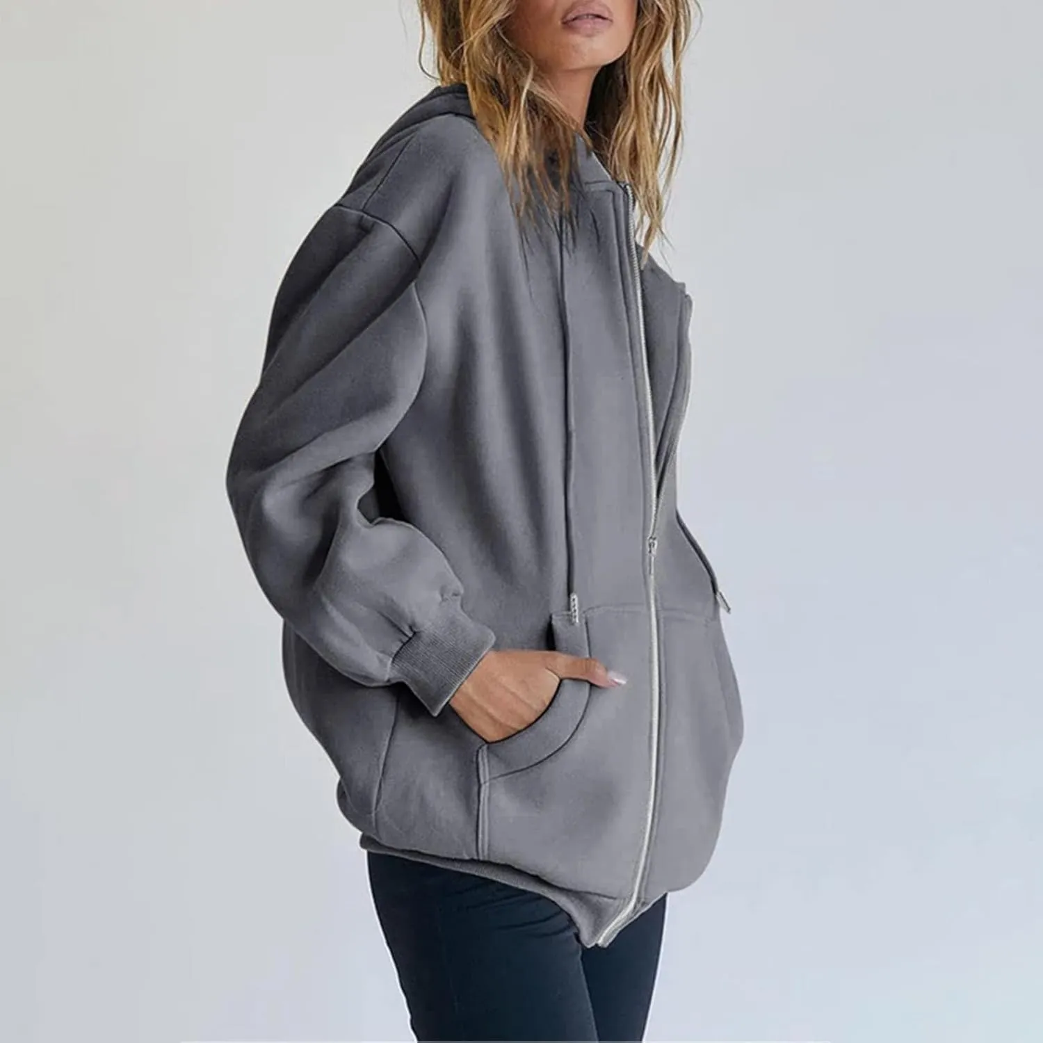 Zip Up Hoodie Women Y2K Long Sleeve Oversized Sweatshirts Lightweight Fleece Jacket Cute 2024 Fall Fashion Clothes