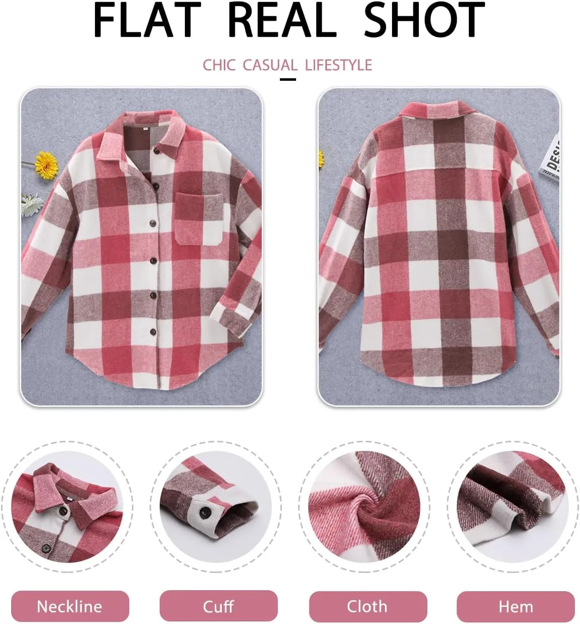 ZOLUCKY Womens Shackets Jacket Plus Size Long Sleeve Button Down Shirts Blouses Tops