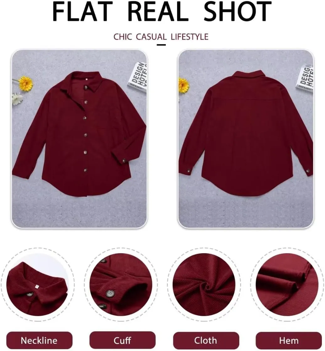ZOLUCKY Womens Shackets Jacket Plus Size Long Sleeve Button Down Shirts Blouses Tops