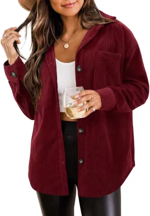 ZOLUCKY Womens Shackets Jacket Plus Size Long Sleeve Button Down Shirts Blouses Tops