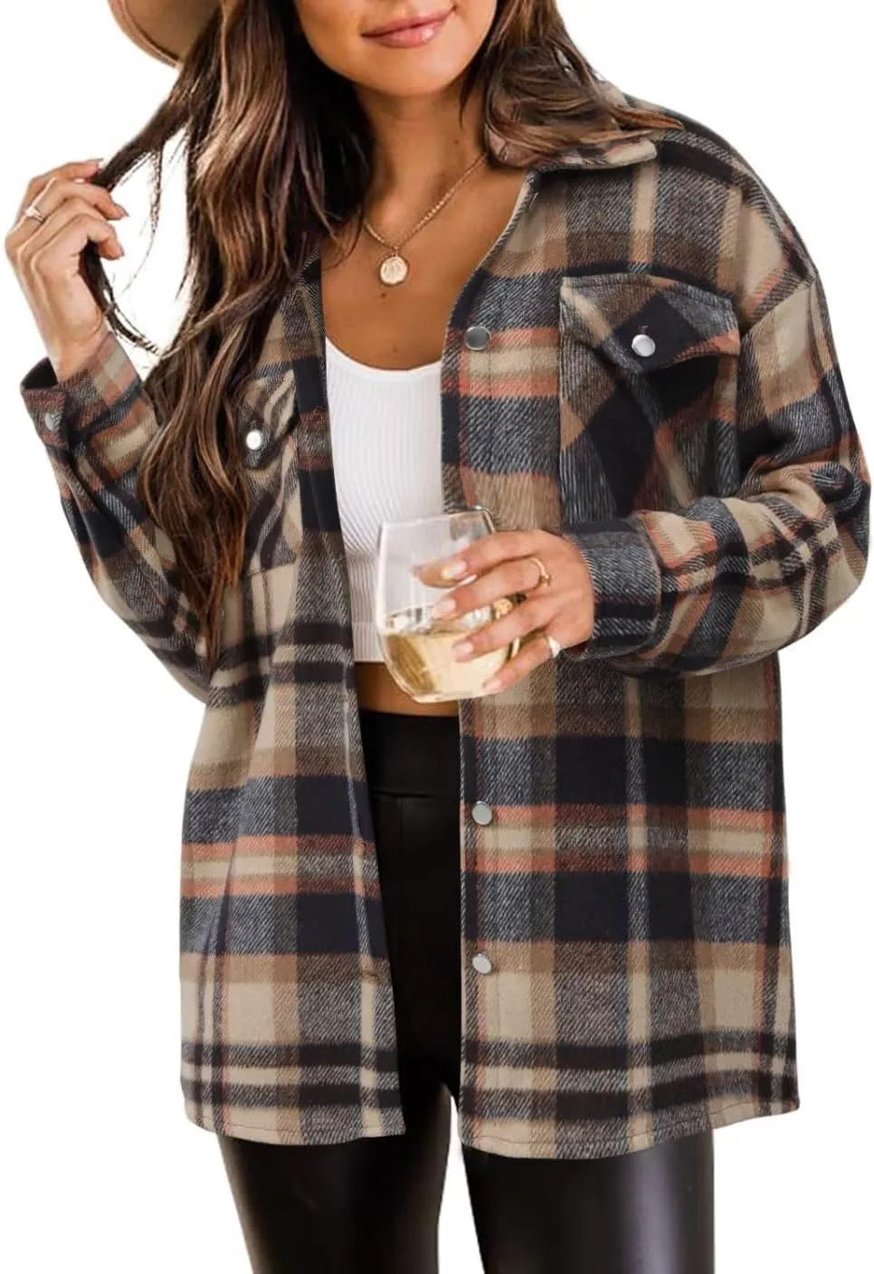 ZOLUCKY Womens Shackets Jacket Plus Size Long Sleeve Button Down Shirts Blouses Tops