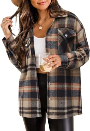 ZOLUCKY Womens Shackets Jacket Plus Size Long Sleeve Button Down Shirts Blouses Tops