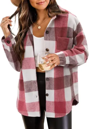 ZOLUCKY Womens Shackets Jacket Plus Size Long Sleeve Button Down Shirts Blouses Tops